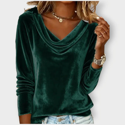 Elegant velvet drape-neck top for women | Margaret -11