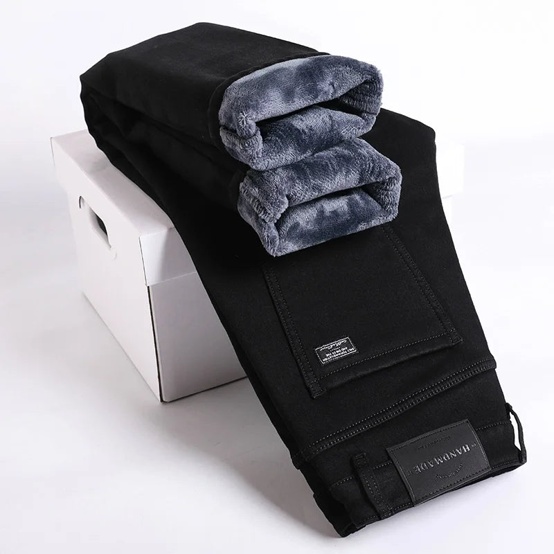 Fleece lined classic denim jeans trousers for men | Kellan -4