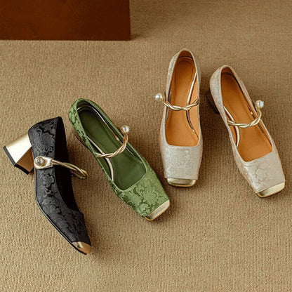 Casvian floral embossed square toe heels for women | Amara -5