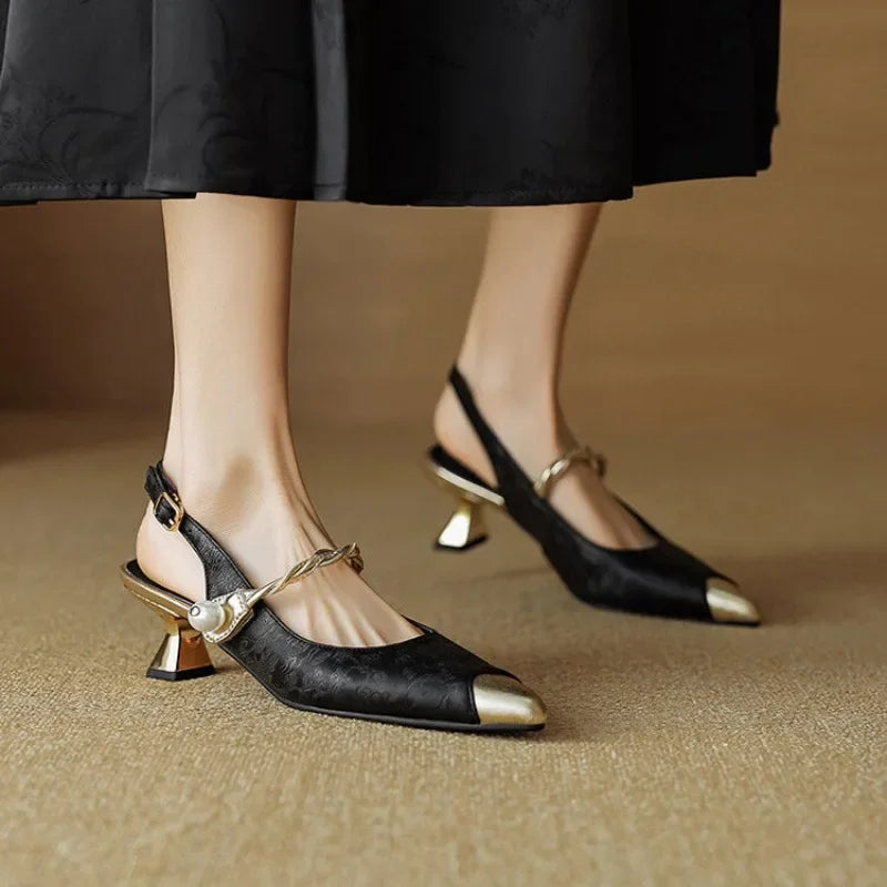 Elegant pearl strap slingback pumps for women | Elara -5