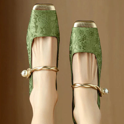 Casvian floral embossed square toe heels for women | Amara -4
