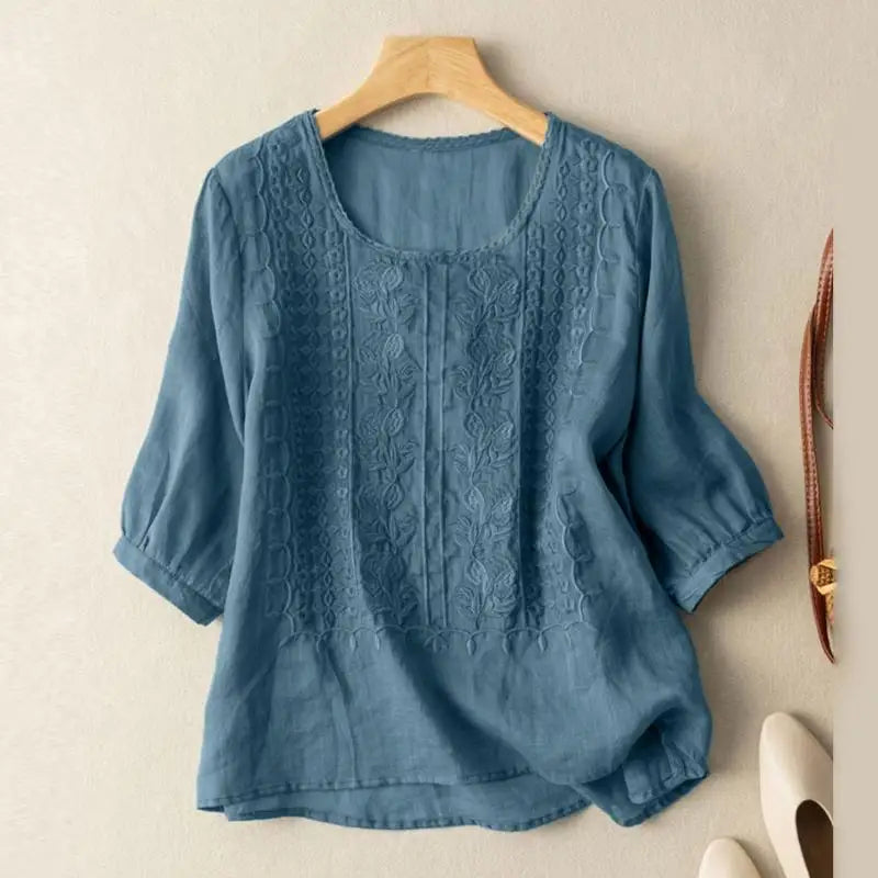 Embroidered cotton boho blouse for women | Florence -3
