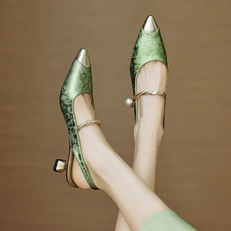Elegant pearl strap slingback pumps for women | Elara -2