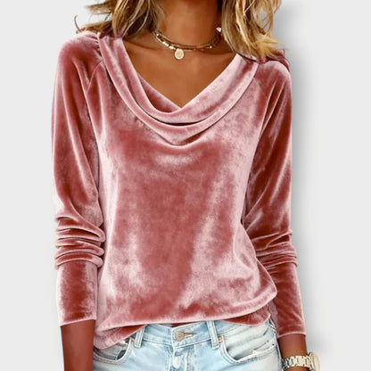 Elegant velvet drape-neck top for women | Margaret -12