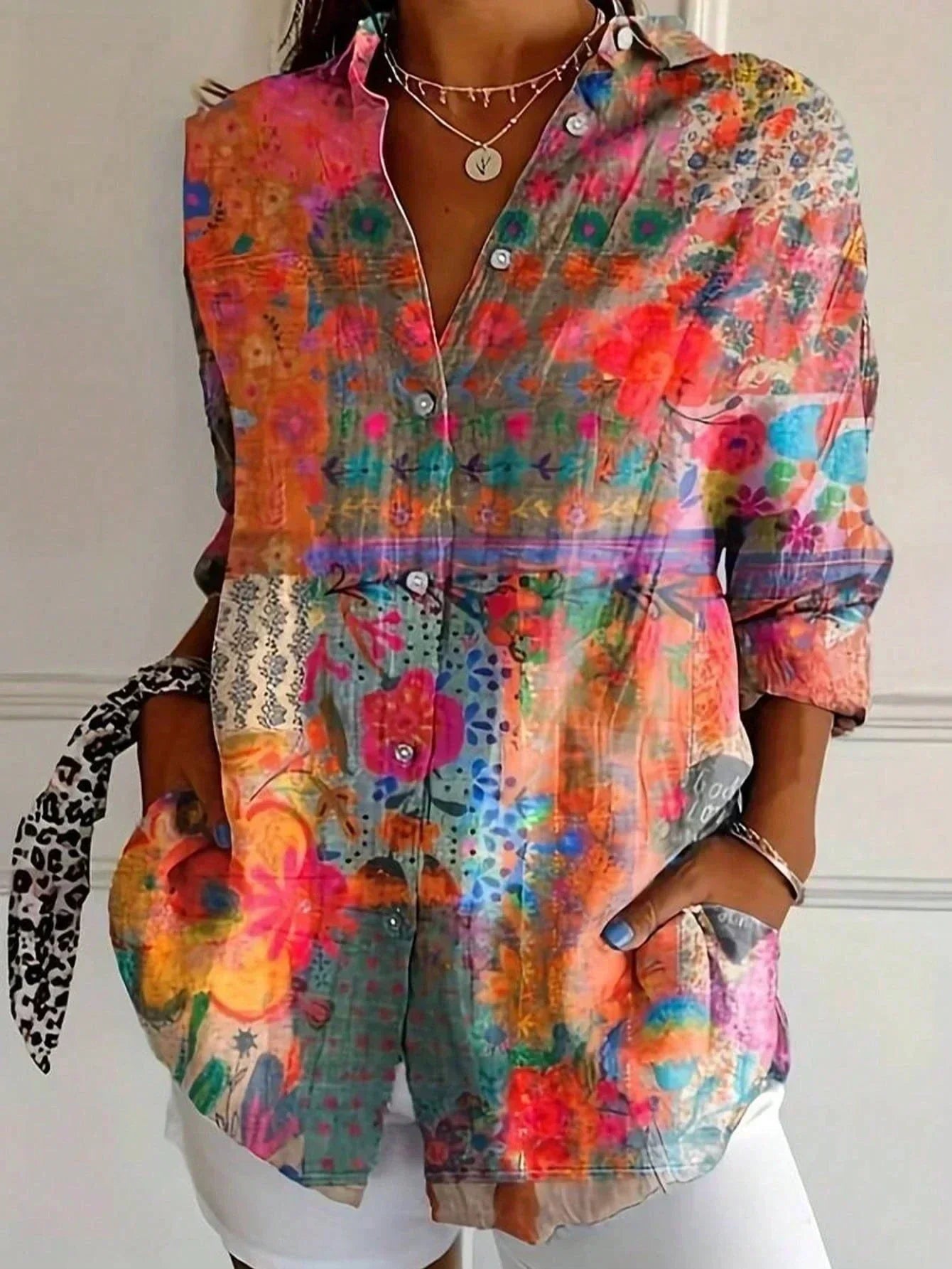 Colourful pattern everyday casual blouse for women | Astrid -2