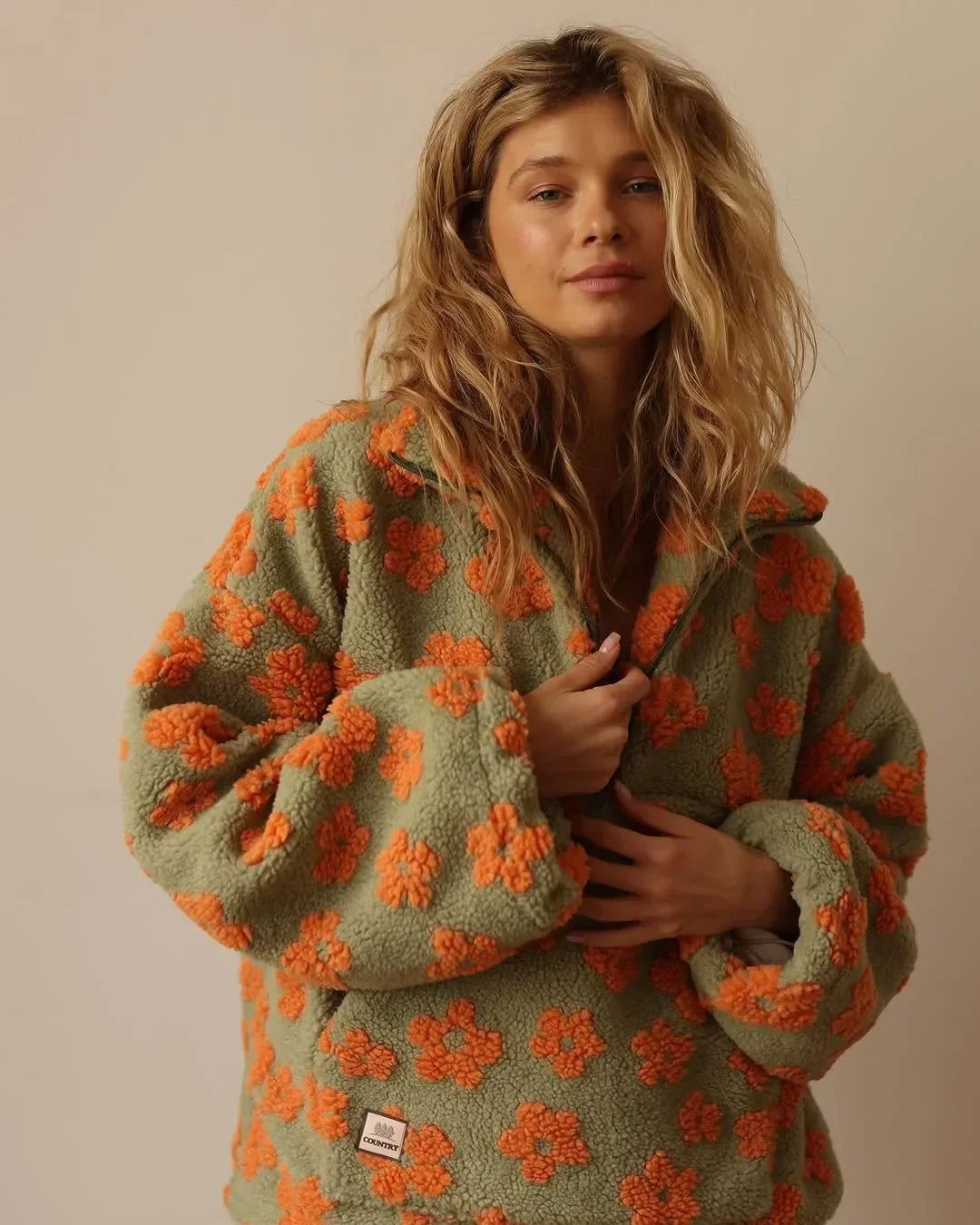 Elegant floral sherpa jumper for women | Elara -7