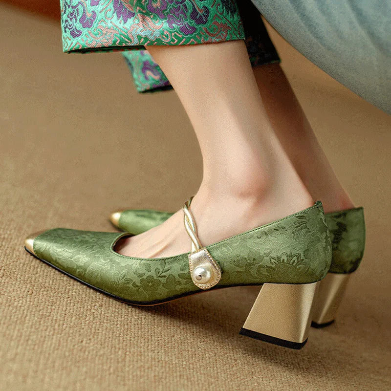 Casvian floral embossed square toe heels for women | Amara -3