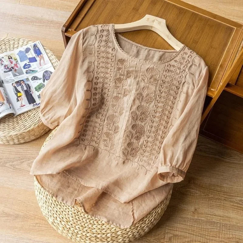 Chemisier coton embroidered blouse for women | Laurette -4
