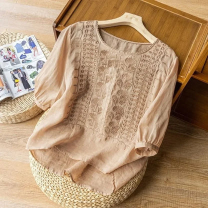 Chemisier coton embroidered blouse for women | Laurette -4