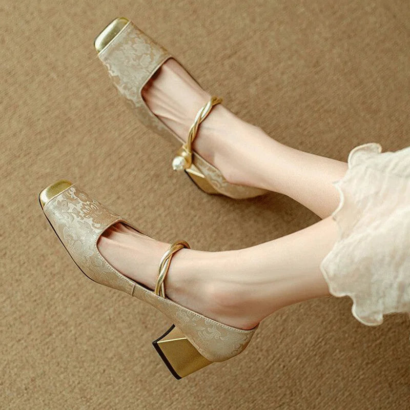 Casvian floral embossed square toe heels for women | Amara -6