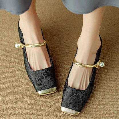 Casvian floral embossed square toe heels for women | Amara -2
