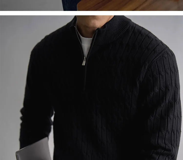 Classic cable-knit half-zip everyday jumper for men | Ellison -9