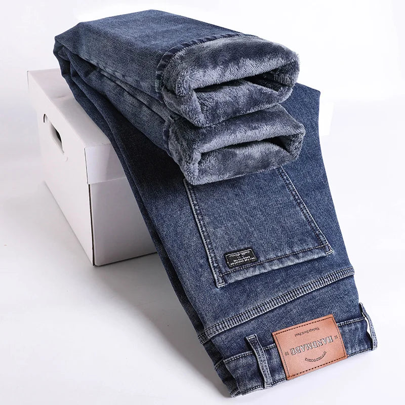 Fleece lined classic denim jeans trousers for men | Kellan -1