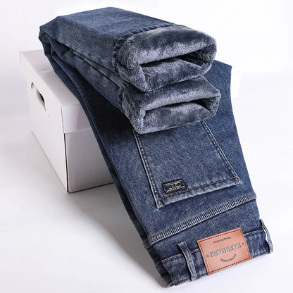 Fleece lined classic denim jeans trousers for men | Kellan -1