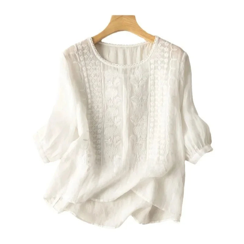 Chemisier coton embroidered blouse for women | Laurette -3