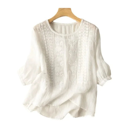 Chemisier coton embroidered blouse for women | Laurette -3