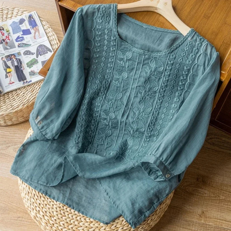 Flowing embroidered blouse for women | Celeste -2