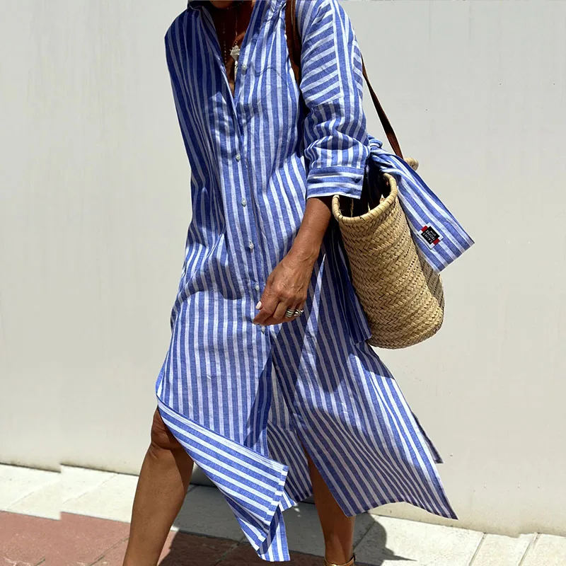Chic striped dress shirt for women | Isla -3