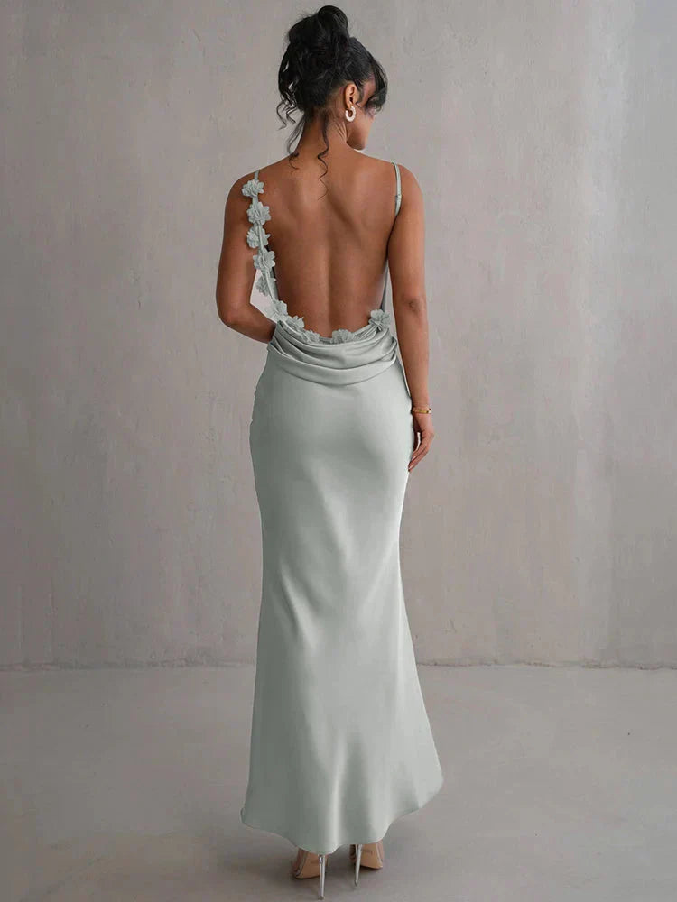 Satin flower dress for women | Cassiane -5