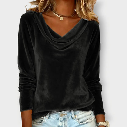 Elegant velvet drape-neck top for women | Margaret -14
