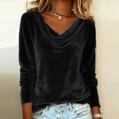 Velvet drape-neck elegant top for women | Celeste -5