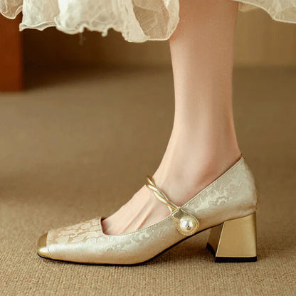 Casvian floral embossed square toe heels for women | Amara -8