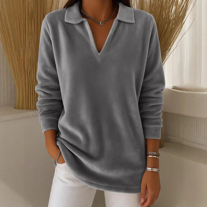 Collared V-neck jumper with soft-touch feel for women | Amelia