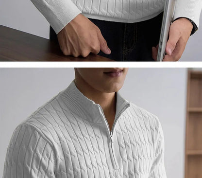 Classic cable-knit half-zip everyday jumper for men | Ellison -18