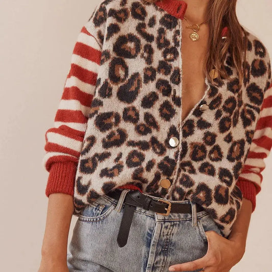 Leopard print button front cardigan for women | Serena -1
