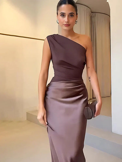 Elegant asymmetric maxi dress for women | One-Shoulder -1