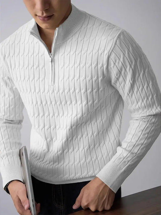 Classic cable-knit half-zip everyday jumper for men | Ellison -1