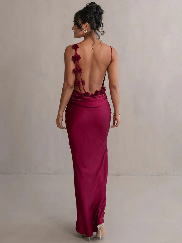 Satin flower dress for women | Cassiane -9