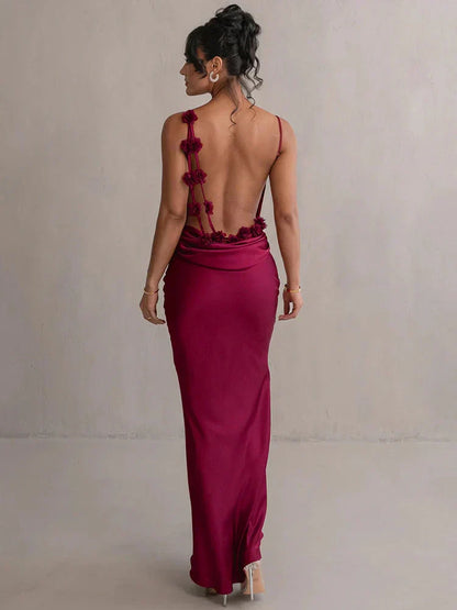 Satin flower dress for women | Cassiane -9