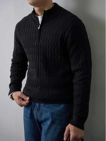 Classic cable-knit half-zip everyday jumper for men | Ellison -3