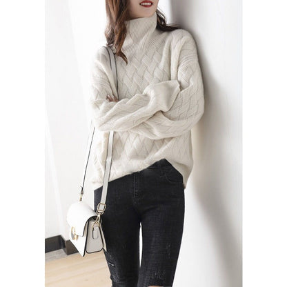 Oversized turtleneck knit jumper for women | Elowen -6