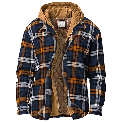 Lined check overshirt jacket with hood for men | Hendrik