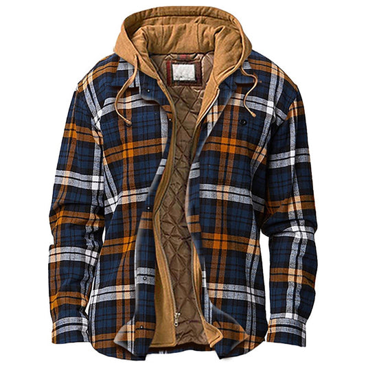 Lined check overshirt jacket with hood for men | Hendrik