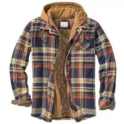 Lined check overshirt jacket with hood for men | Hendrik