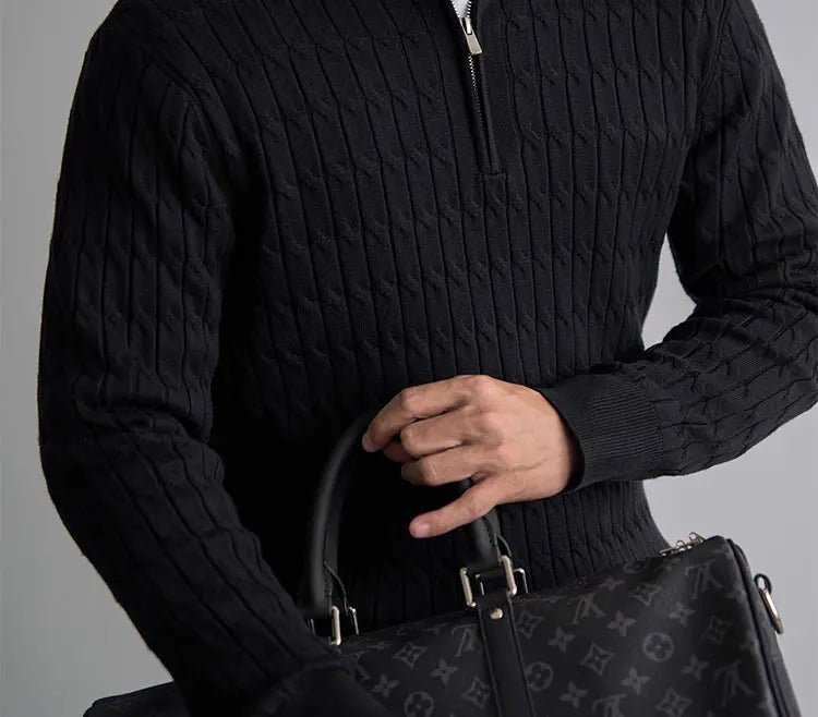 Classic cable-knit half-zip everyday jumper for men | Ellison -14