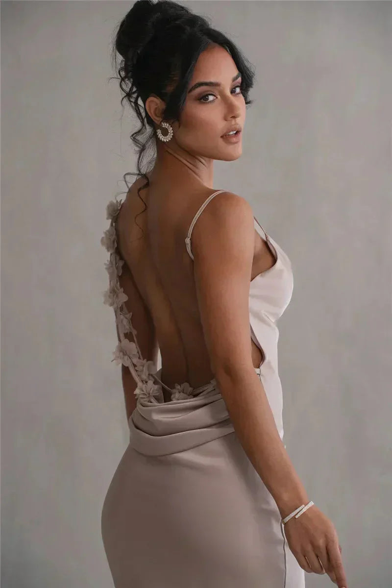 Satin flower dress for women | Cassiane -3