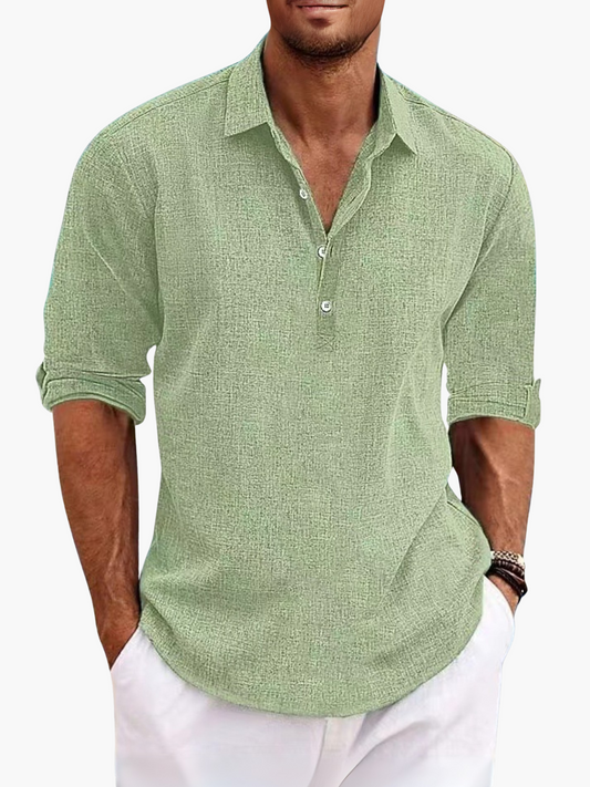 Linen short sleeve polo lightweight shirt for men -1