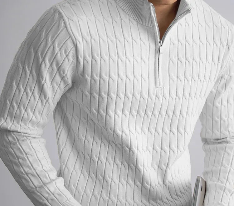 Classic cable-knit half-zip everyday jumper for men | Ellison -17