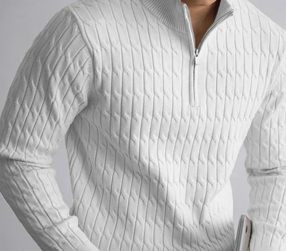Classic cable-knit half-zip everyday jumper for men | Ellison -17