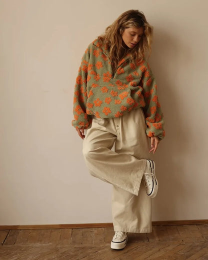 Elegant floral sherpa jumper for women | Elara -8