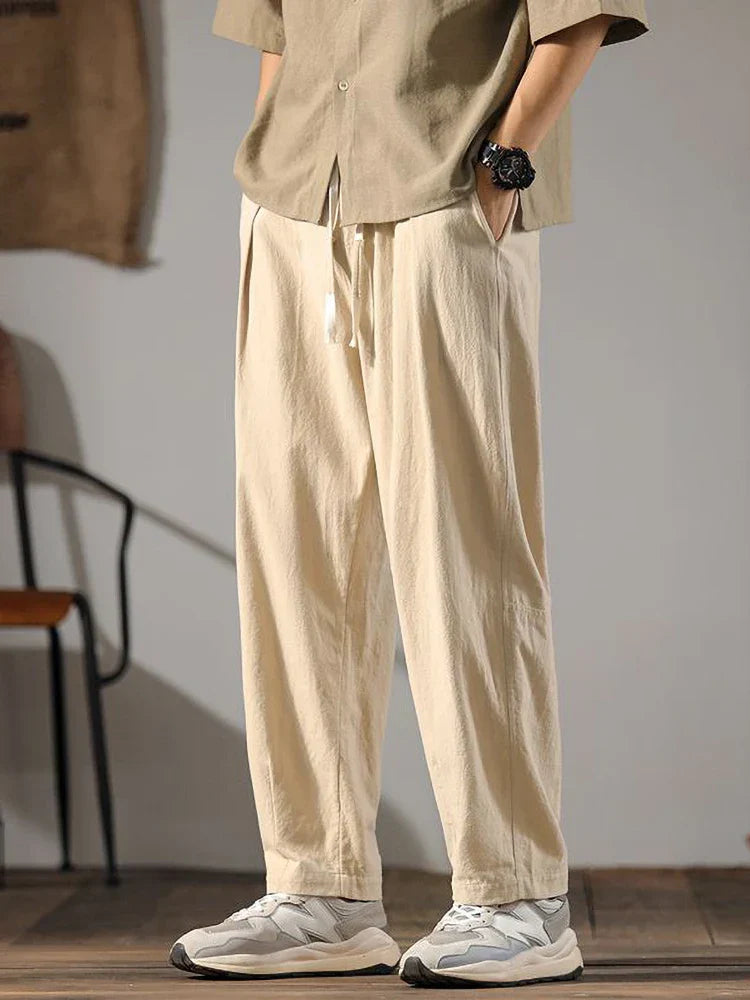 Relaxed drawcord straight leg trousers for men | Solen -2