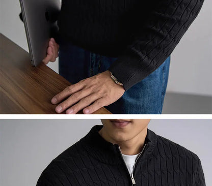 Classic cable-knit half-zip everyday jumper for men | Ellison -10