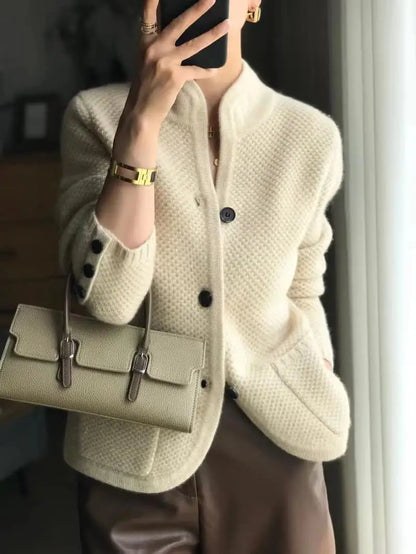 Timeless button-up cardigan graceful fit jacket for women | Elowen -5