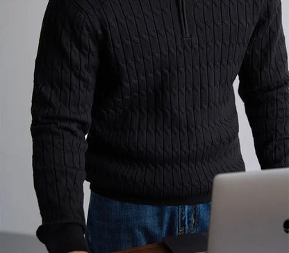 Classic cable-knit half-zip everyday jumper for men | Ellison -11