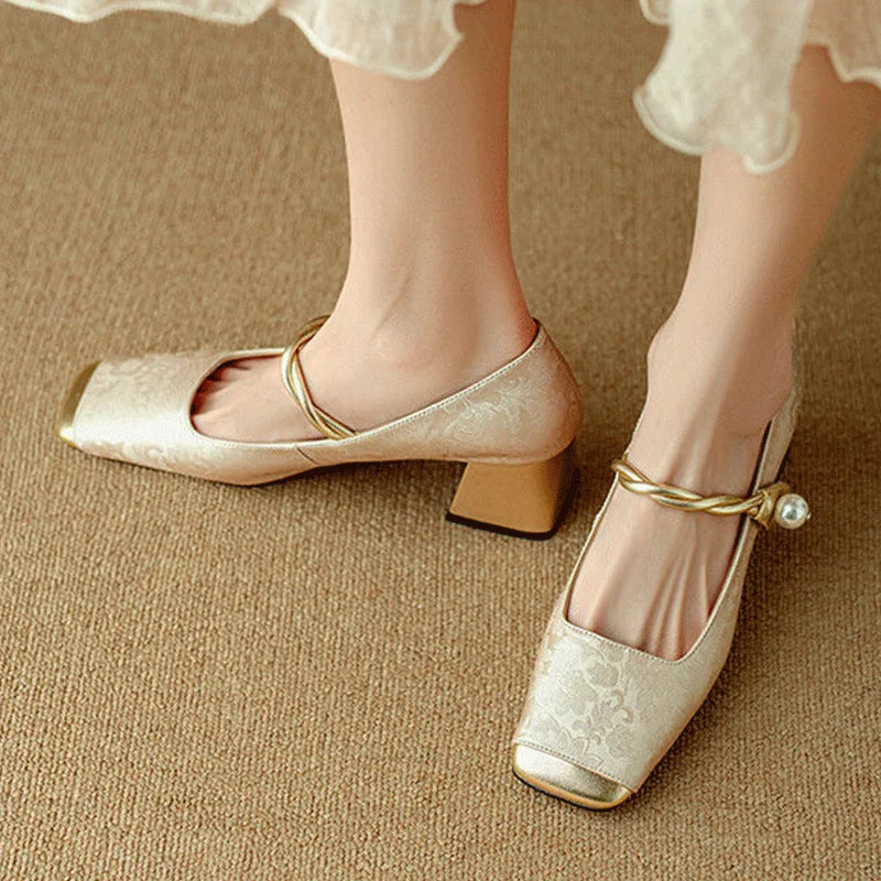 Casvian floral embossed square toe heels for women | Amara -7