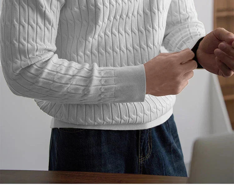 Classic cable-knit half-zip everyday jumper for men | Ellison -19